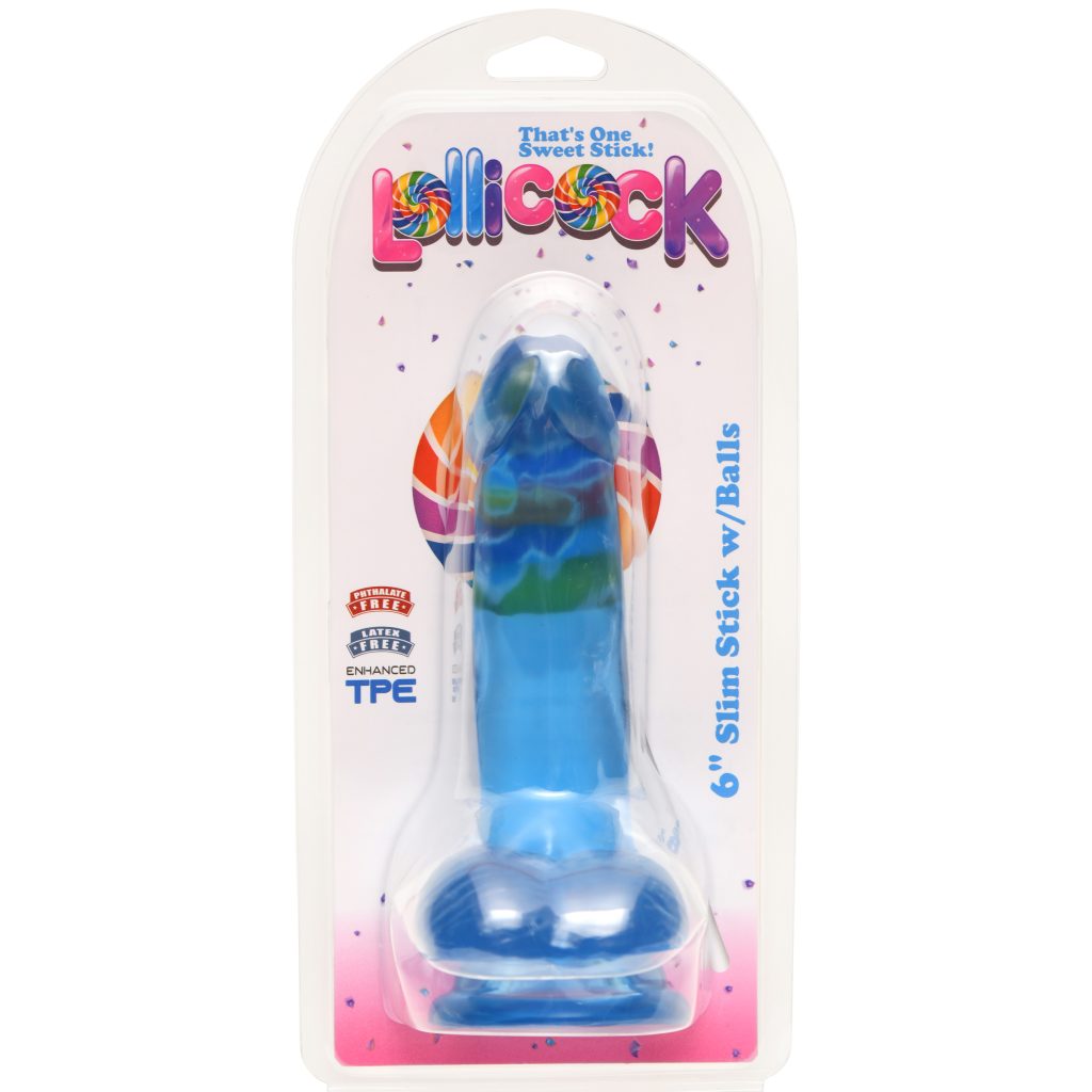 6 Inch Slim Stick With Balls Berry Ice Dildo