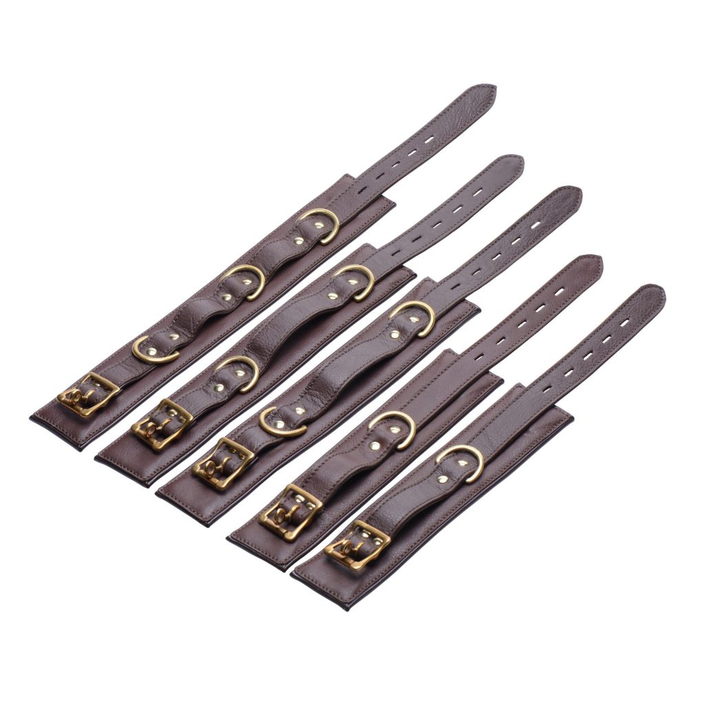 Brown 5 Piece Locking Leather Bondage Set