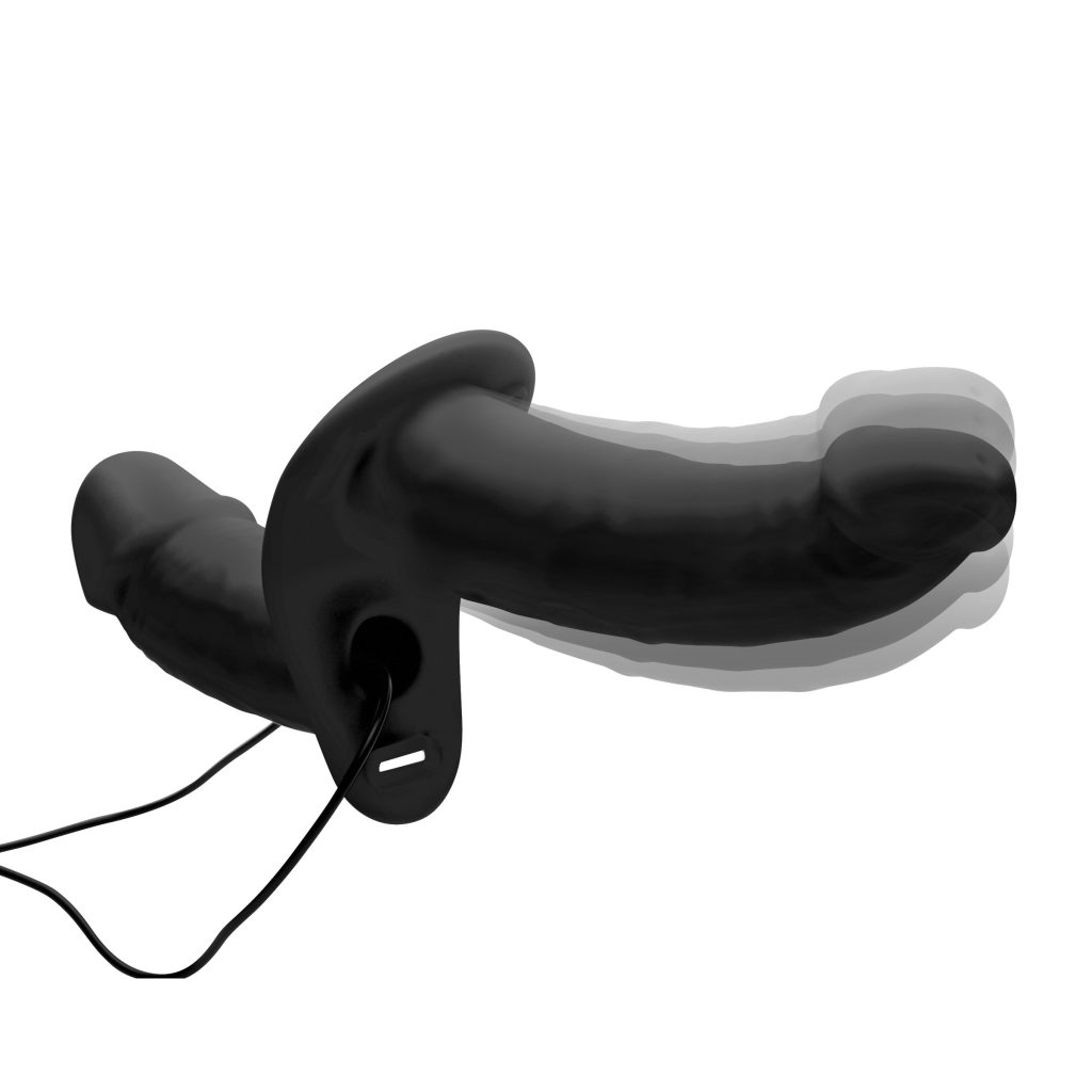 Power Pegger Black Silicone Vibrating Double Dildo With Harness