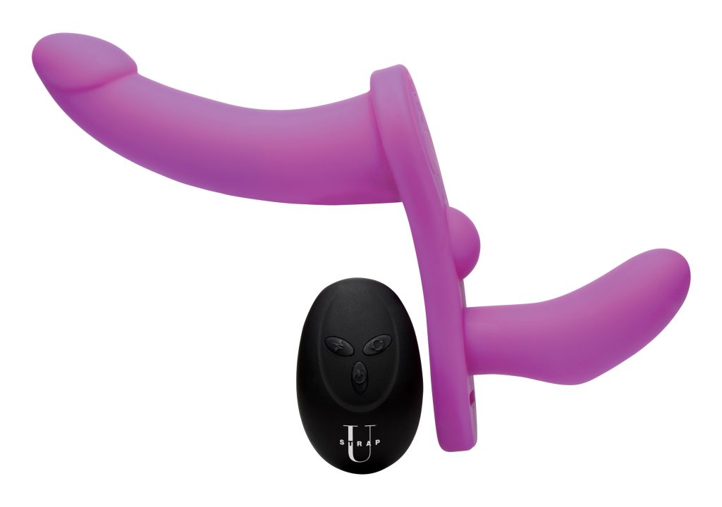 Double Take 10x Double Penetration Vibrating Strap-on Harness - Purple