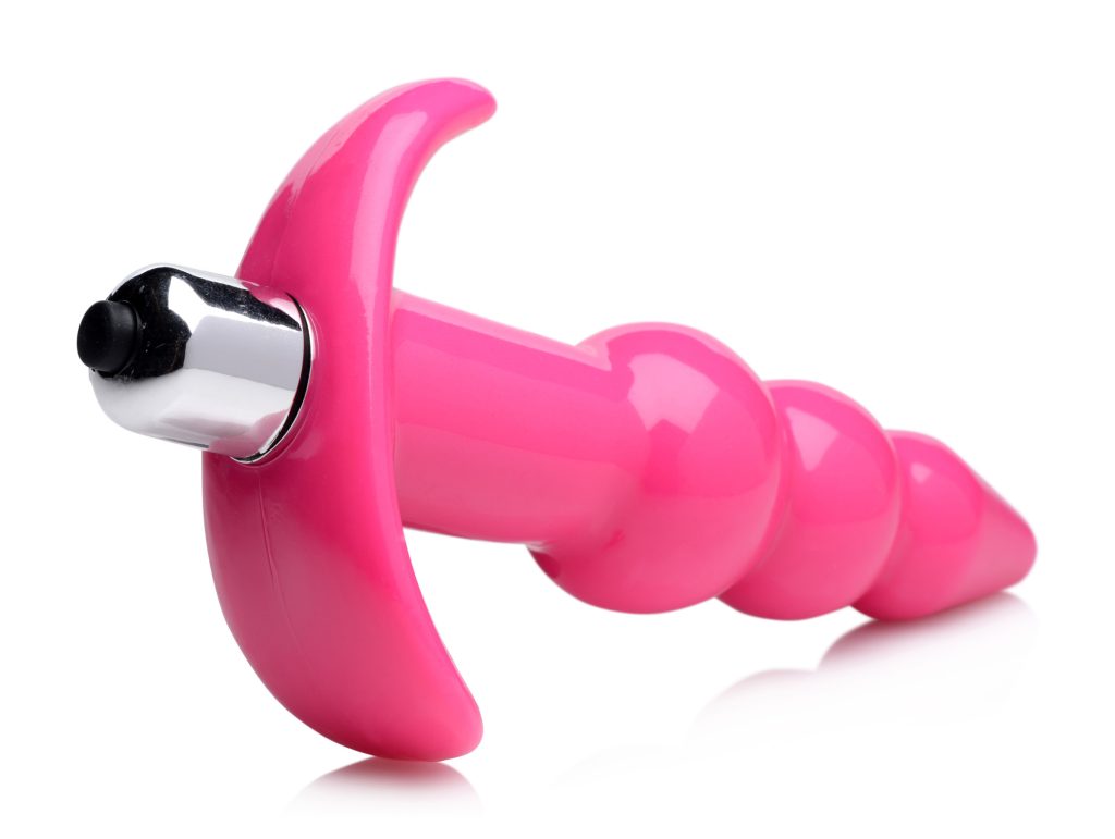 Ribbed Vibrating Butt Plug - Pink