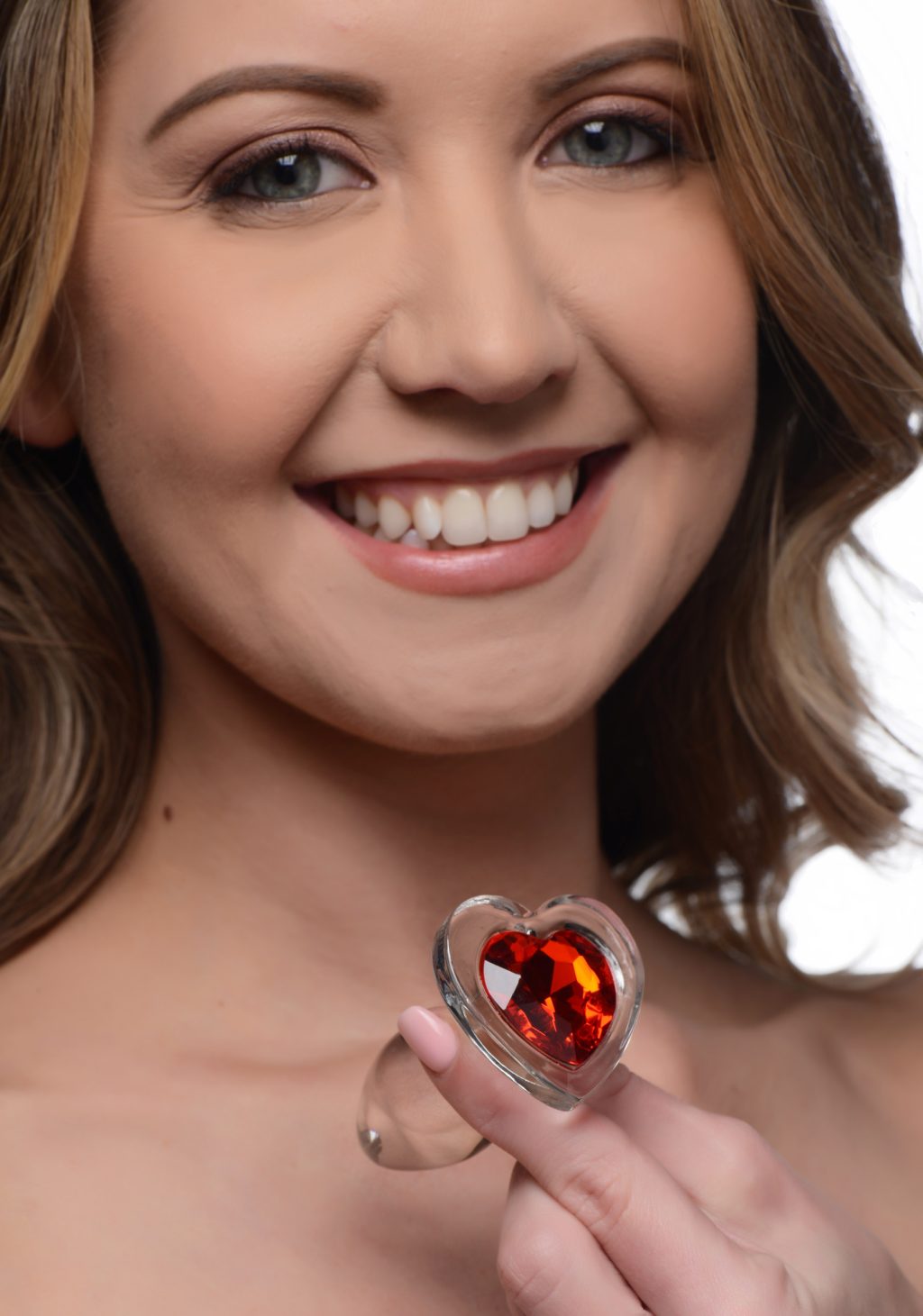 Red Heart Gem Glass Anal Plug - Small