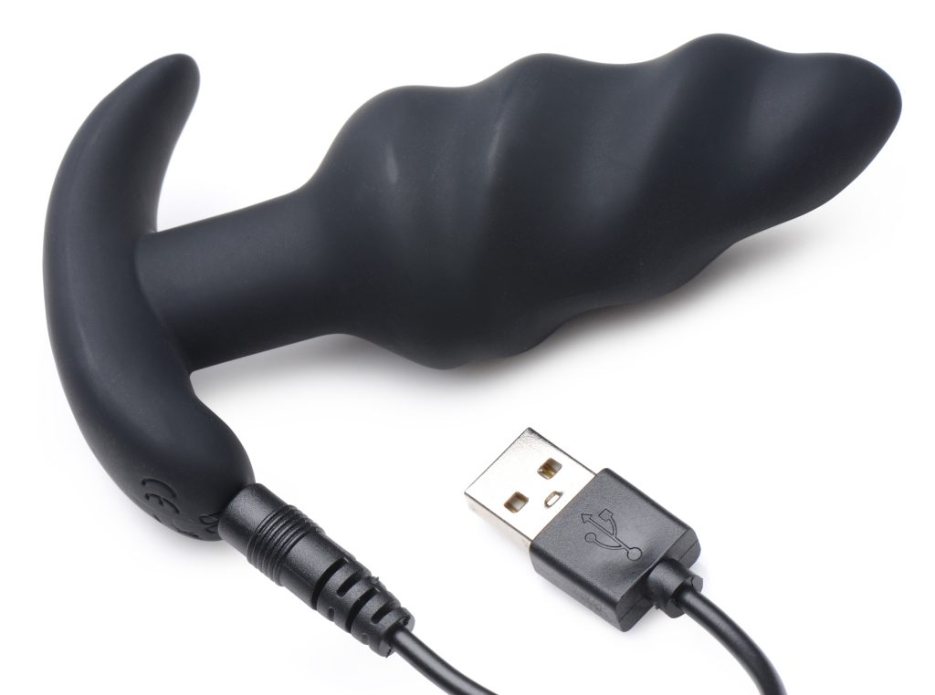 Remote Control 21x Vibrating Silicone Swirl Butt Plug - Black