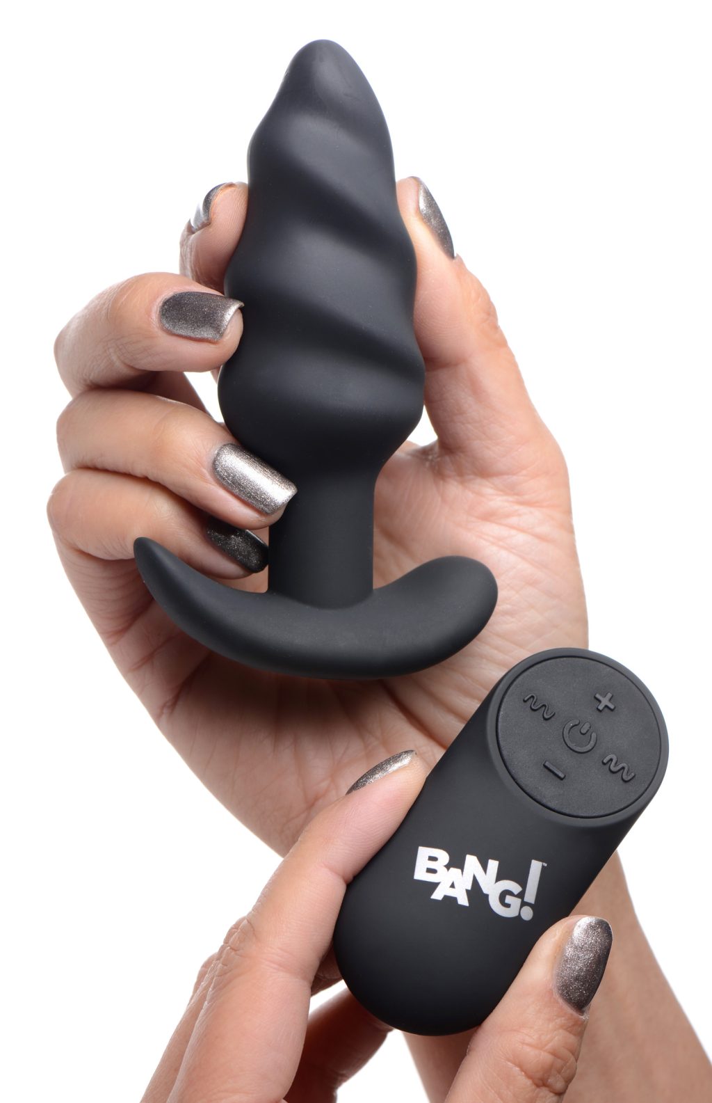 Remote Control 21x Vibrating Silicone Swirl Butt Plug - Black