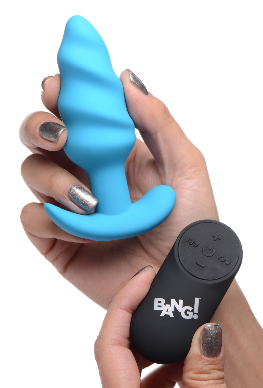 Remote Control 21x Vibrating Silicone Swirl Butt Plug - Blue