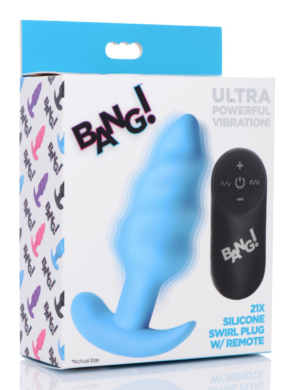 Remote Control 21x Vibrating Silicone Swirl Butt Plug - Blue