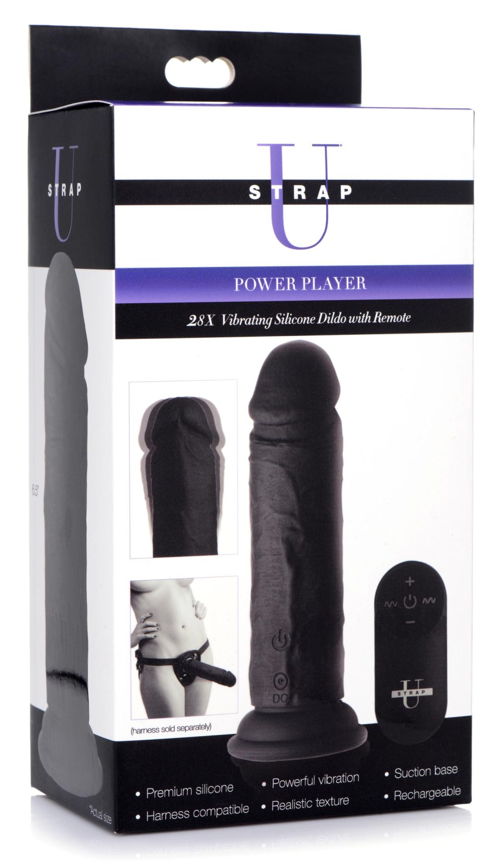 Power Player 28x Vibrating Silicone Dildo With Remote - Black
