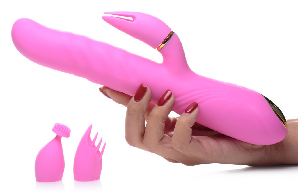 10x Versa-thrust Vibrating And Thrusting Silicone Rabbit With 3 Attachments