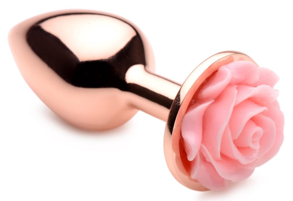 Rose Gold Anal Plug With Pink Flower - Small