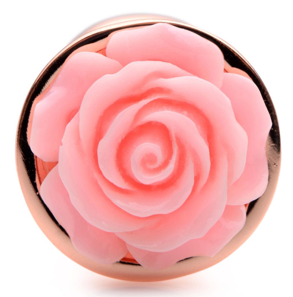 Rose Gold Anal Plug With Pink Flower - Small