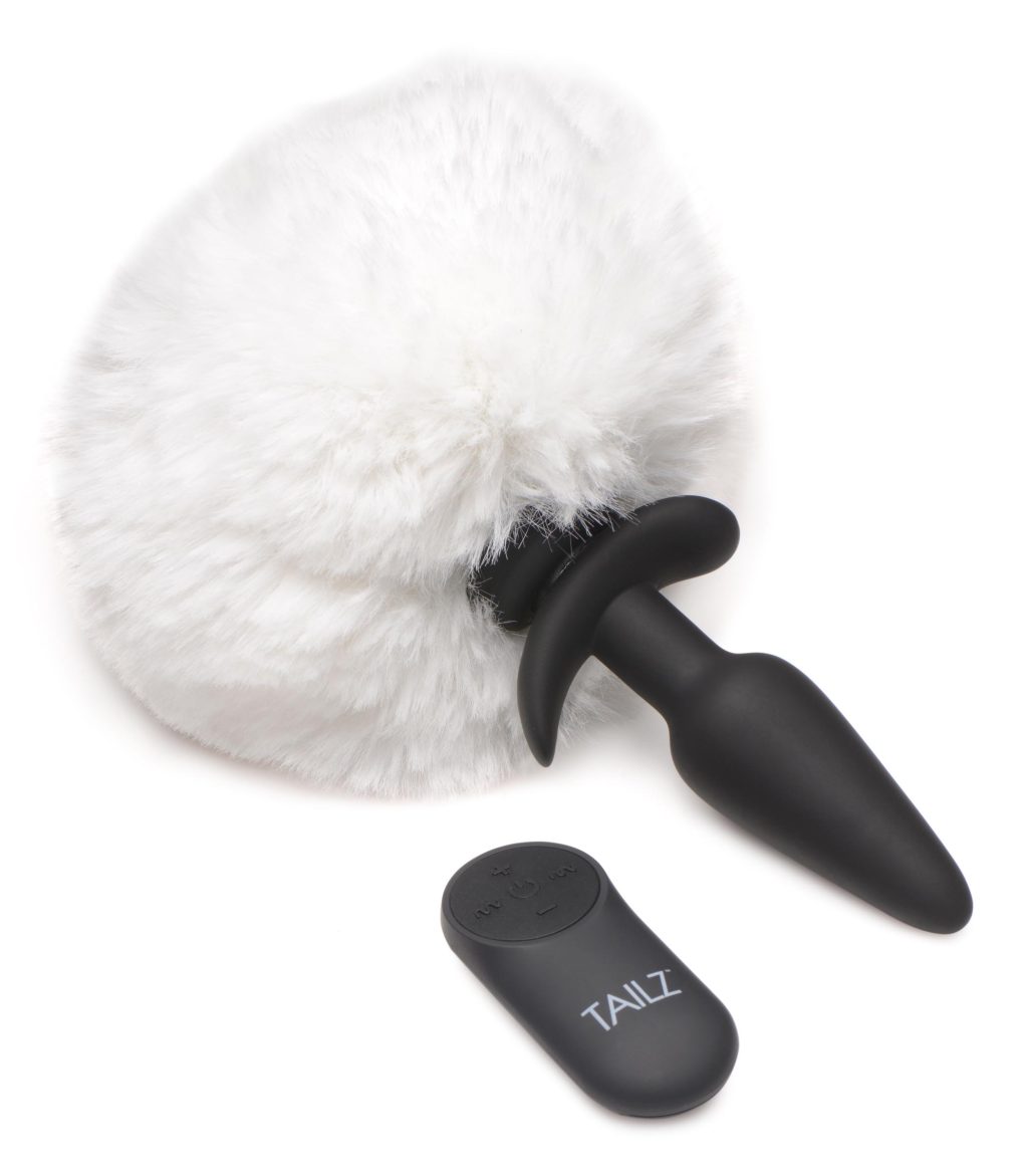 Small Vibrating Anal Plug With Interchangeable Bunny Tail - White