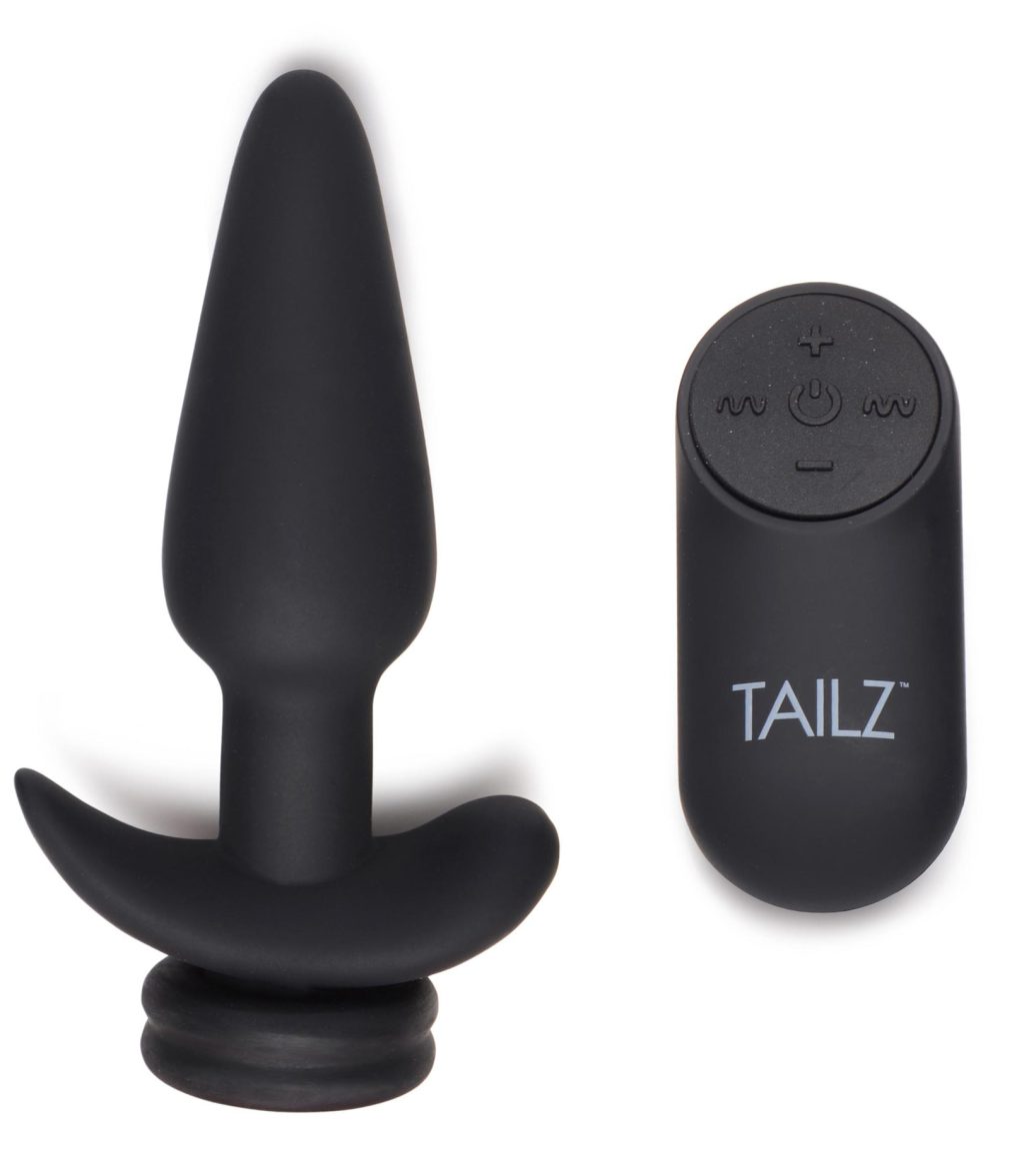 Small Vibrating Anal Plug With Interchangeable Bunny Tail - Black