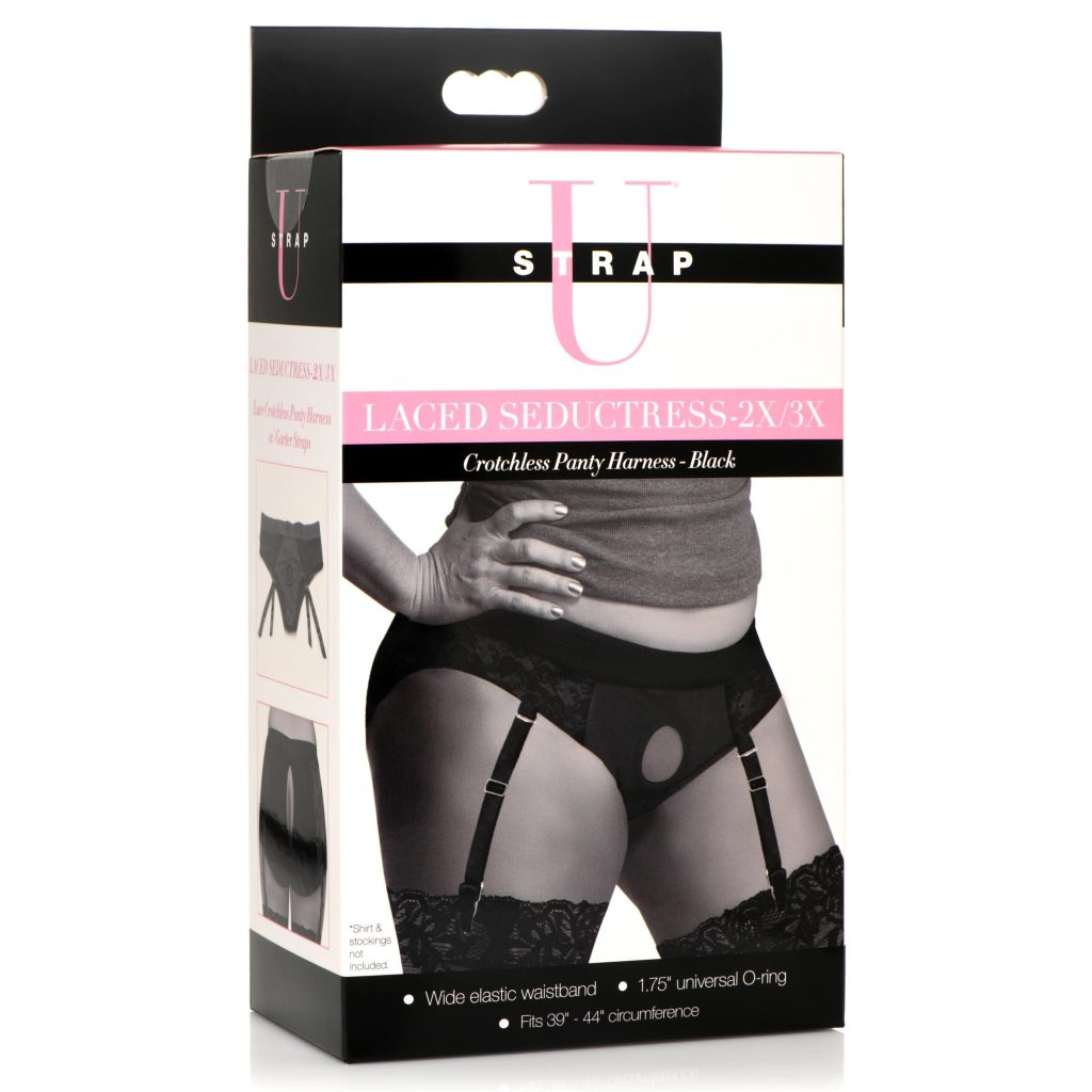 Laced Seductress Crotchless Panty Harness With Garter Straps - 2xl-3xl