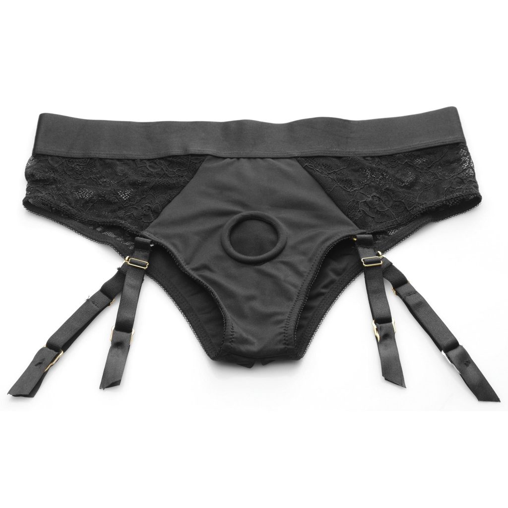 Laced Seductress Crotchless Panty Harness With Garter Straps - Sm