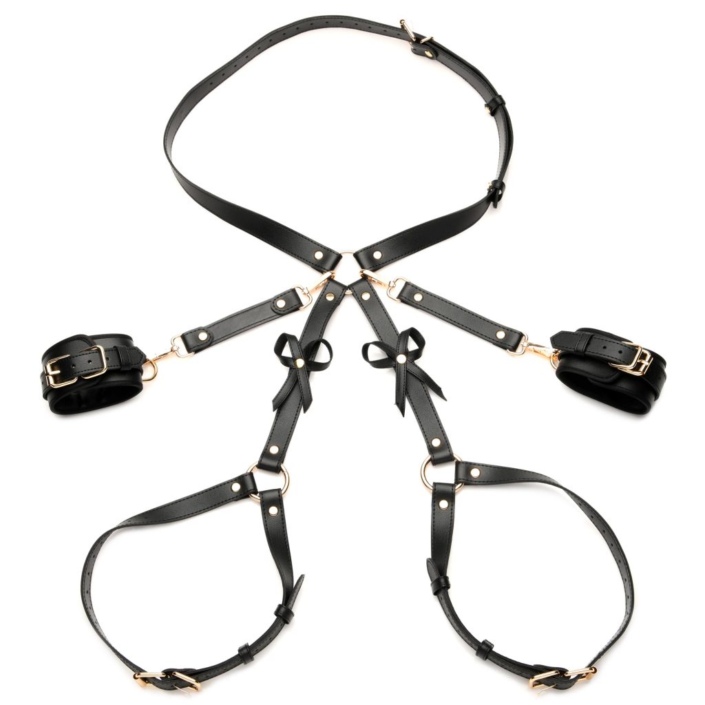 Black Bondage Thigh Harness With Bows - Xl/2xl