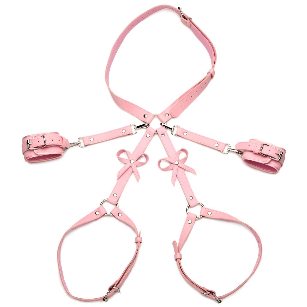 Pink Bondage Thigh Harness With Bows - Xl/2xl