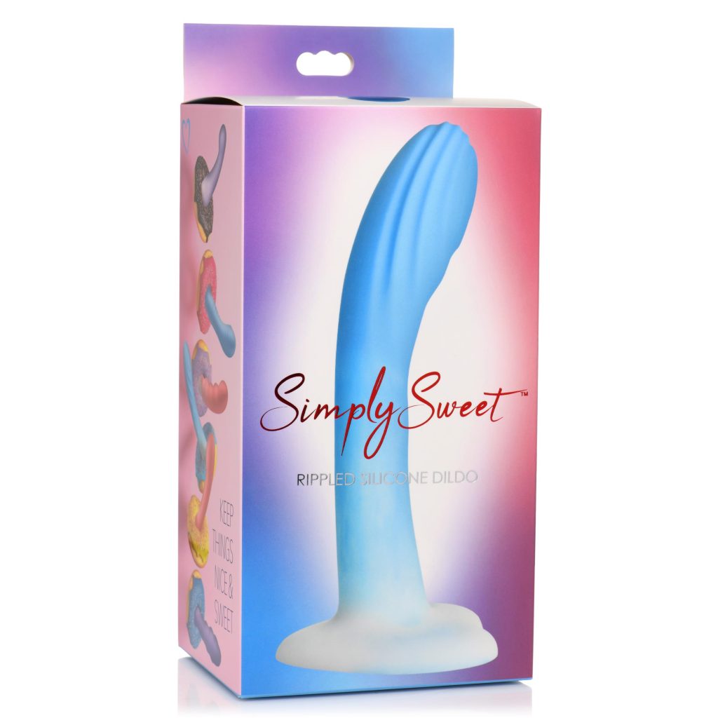Rippled Silicone Blue And White Dildo