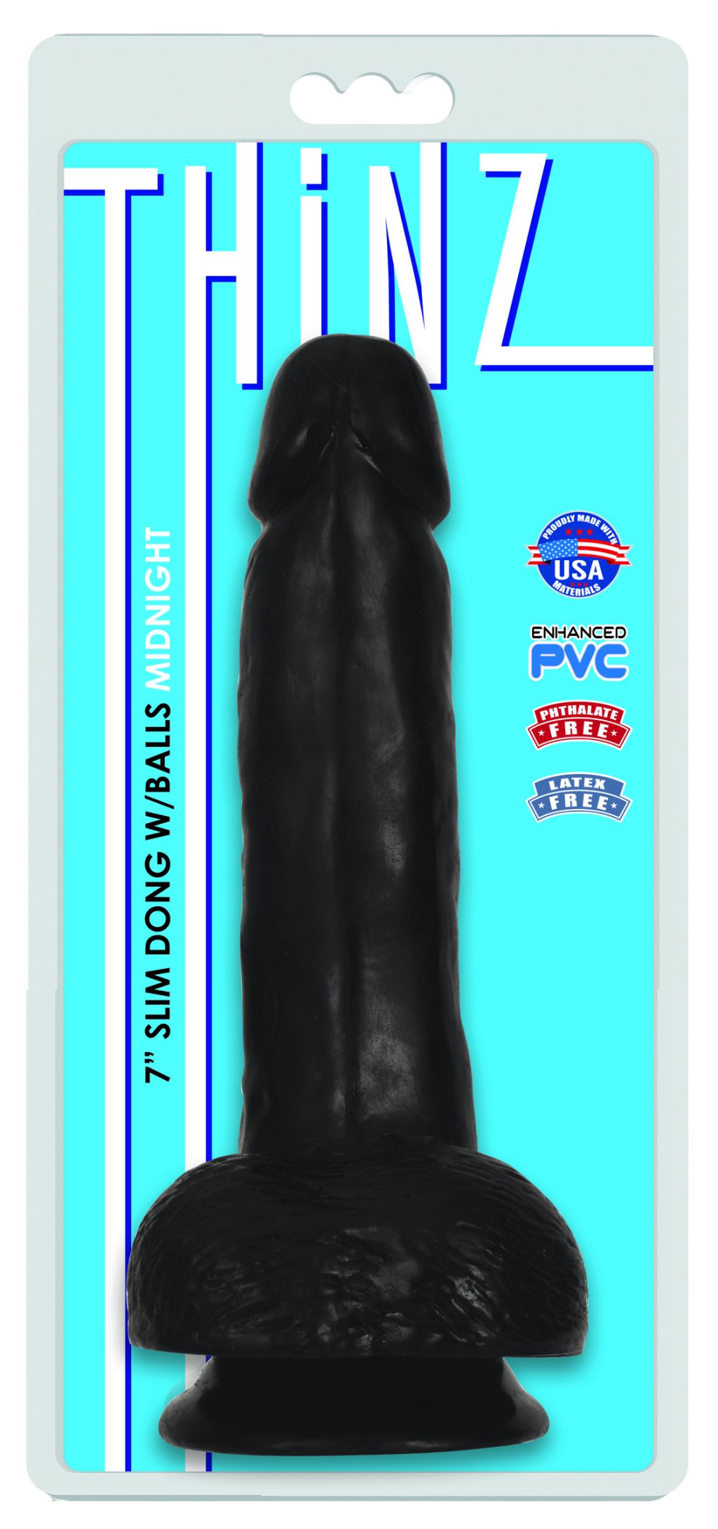 Thinz 7 Inch Slim Dildo With Balls - Black