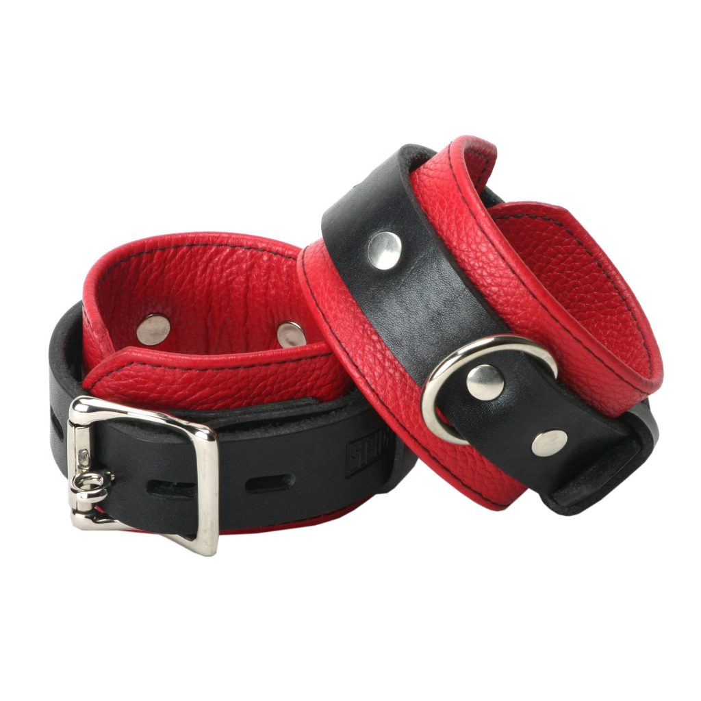 Strict Leather Deluxe Black And Red Locking Wrist Cuffs