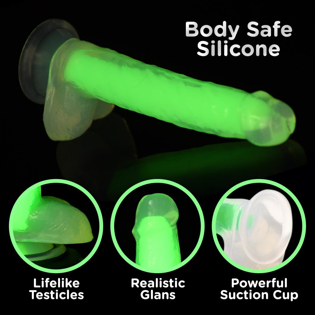 7 Inch Glow-in-the-dark Silicone Dildo With Balls - Green